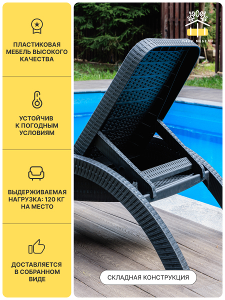 Пластиковый шезлонг Royal Family MARK антрацит (без матраса) 3